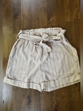 Simply Blessed. Paperbag Waist Striped Bermuda Shorts - Cream Stripe